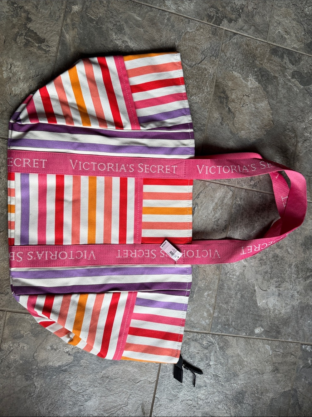NWT Victoria's Secret Striped Tote Bag in Pink, Purple, Orange, Red, White